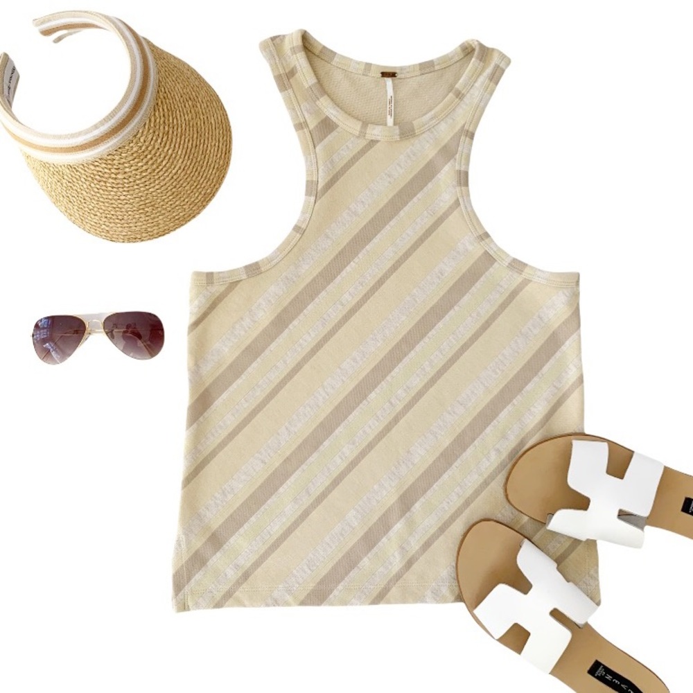 FREE PEOPLE Sidelines Racerback Striped Knit Tank Large NWT - Picture 2 of 9